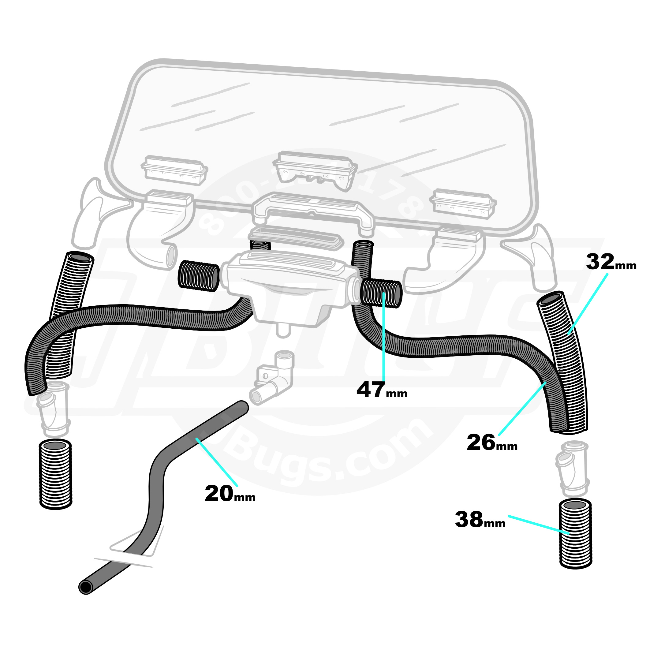 1968 VW Beetle Fresh Air Hose Kit