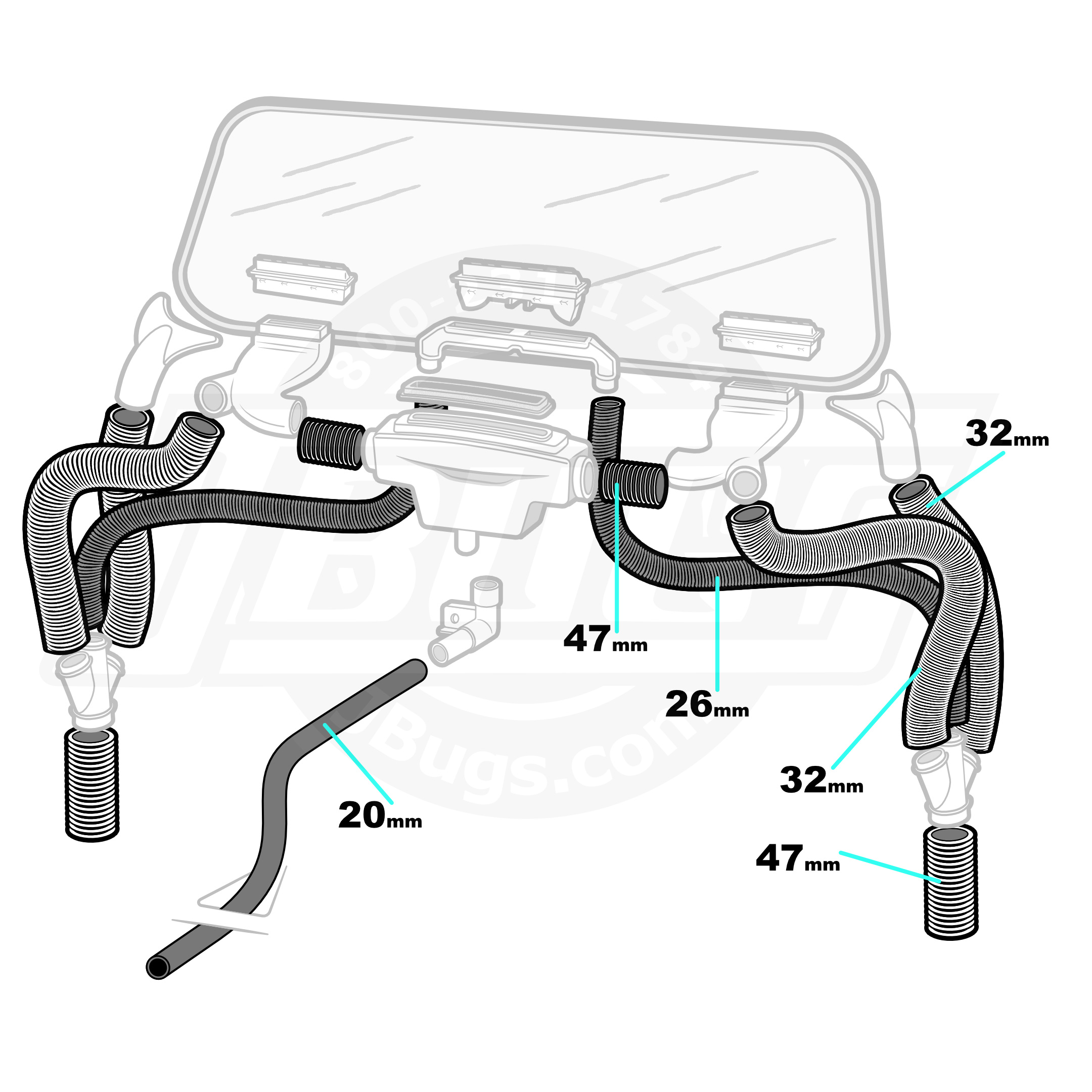 1969-1970 VW Beetle Fresh Air Hose Kit