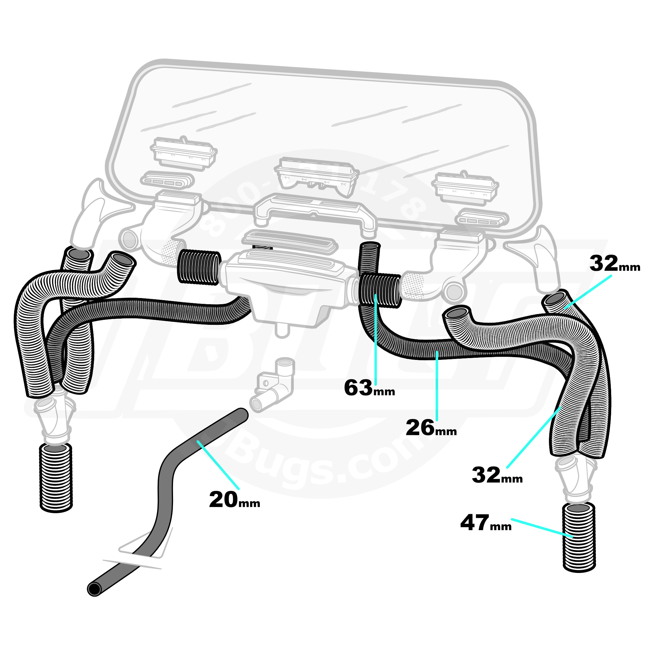 1971-1977 Standard Beetle Fresh Air Hose Kit