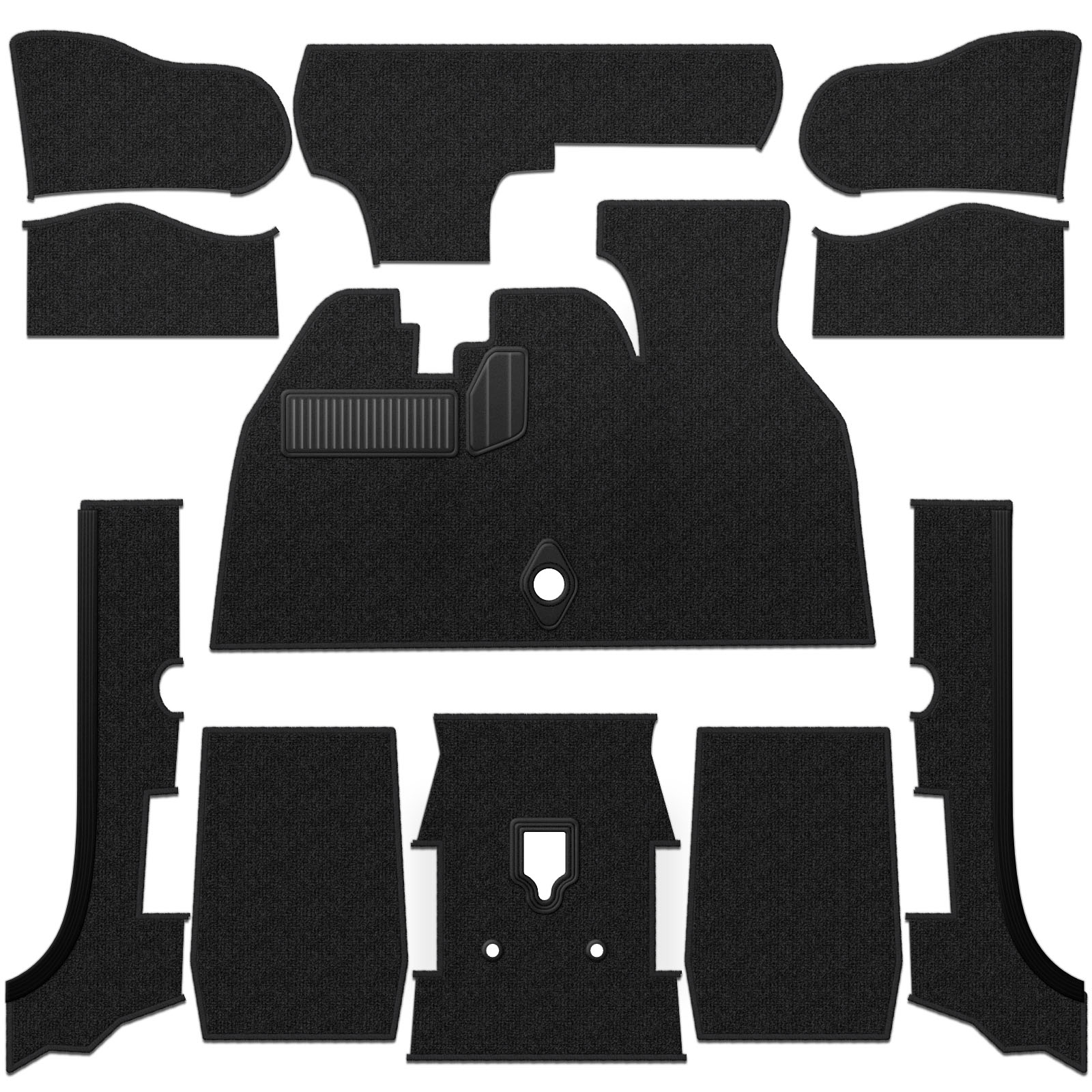 Premium 1973-1979 VW Super Beetle Convertible Carpet Kit - Front - w/ Footrest - Black Loop