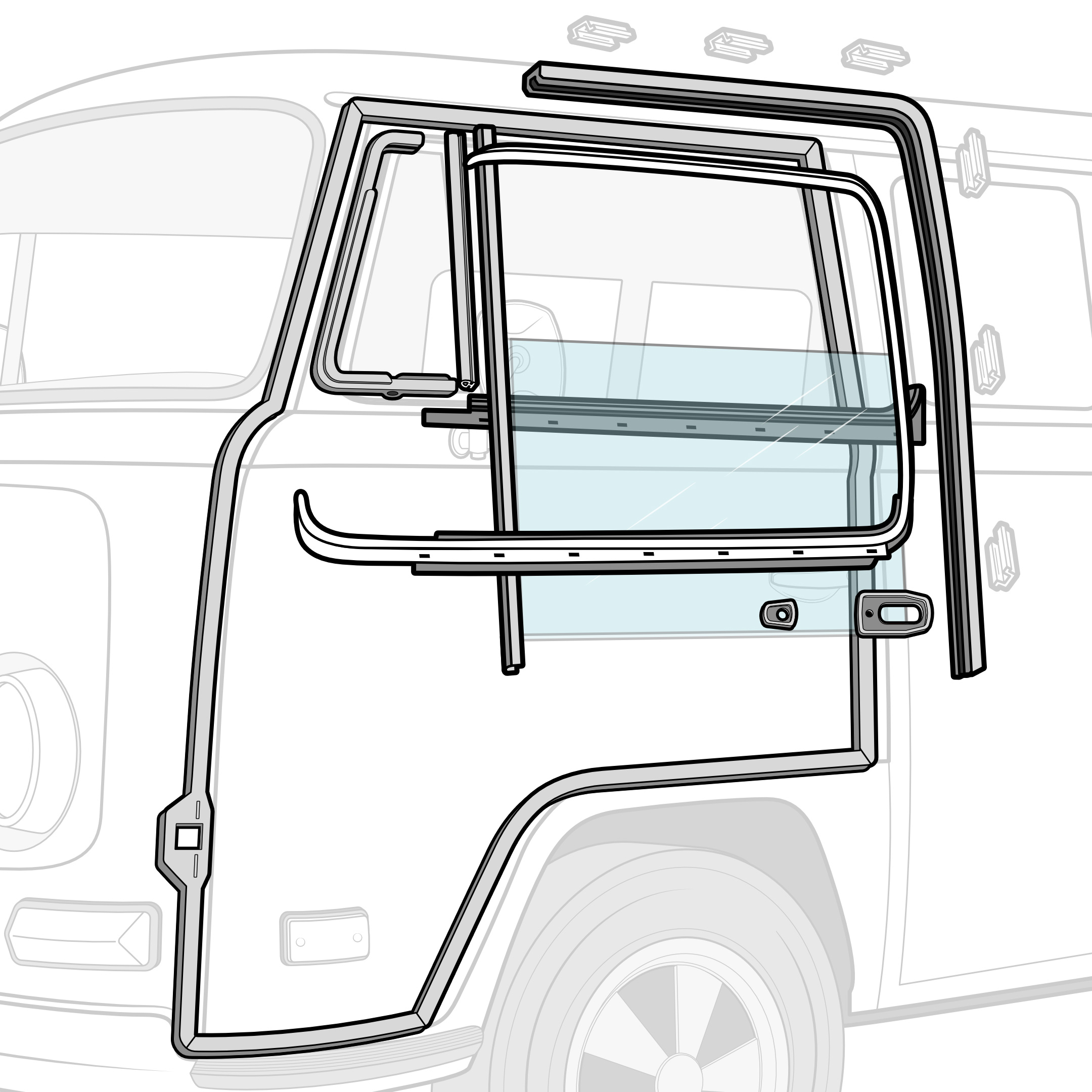 1968-79 VW Bus Door Rubber Kit - German Door Seals & Scrapers - Fits Both Doors