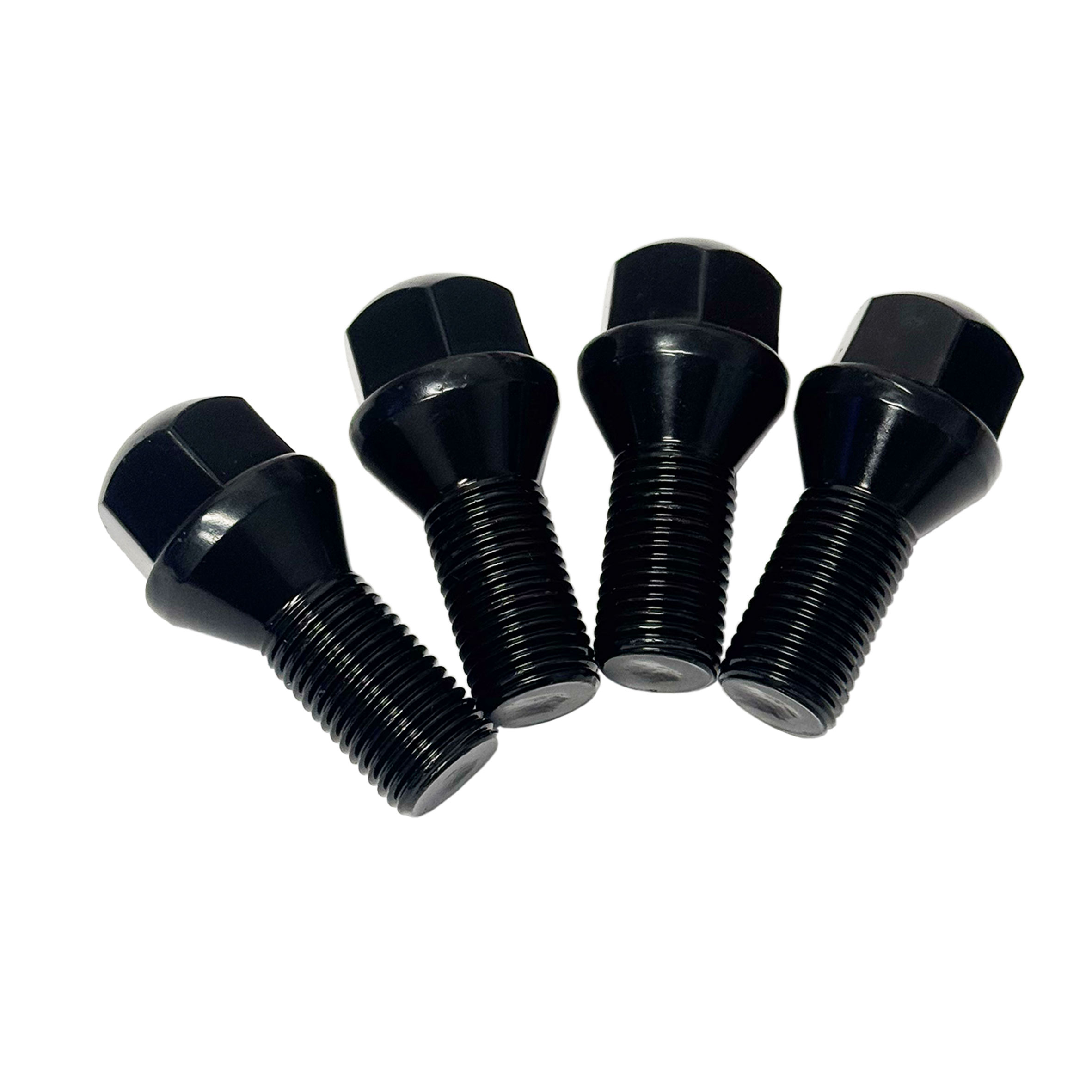 14x1.5mm - 60 Degree Acorn Seat Black 24mm Long Lug Bolts -