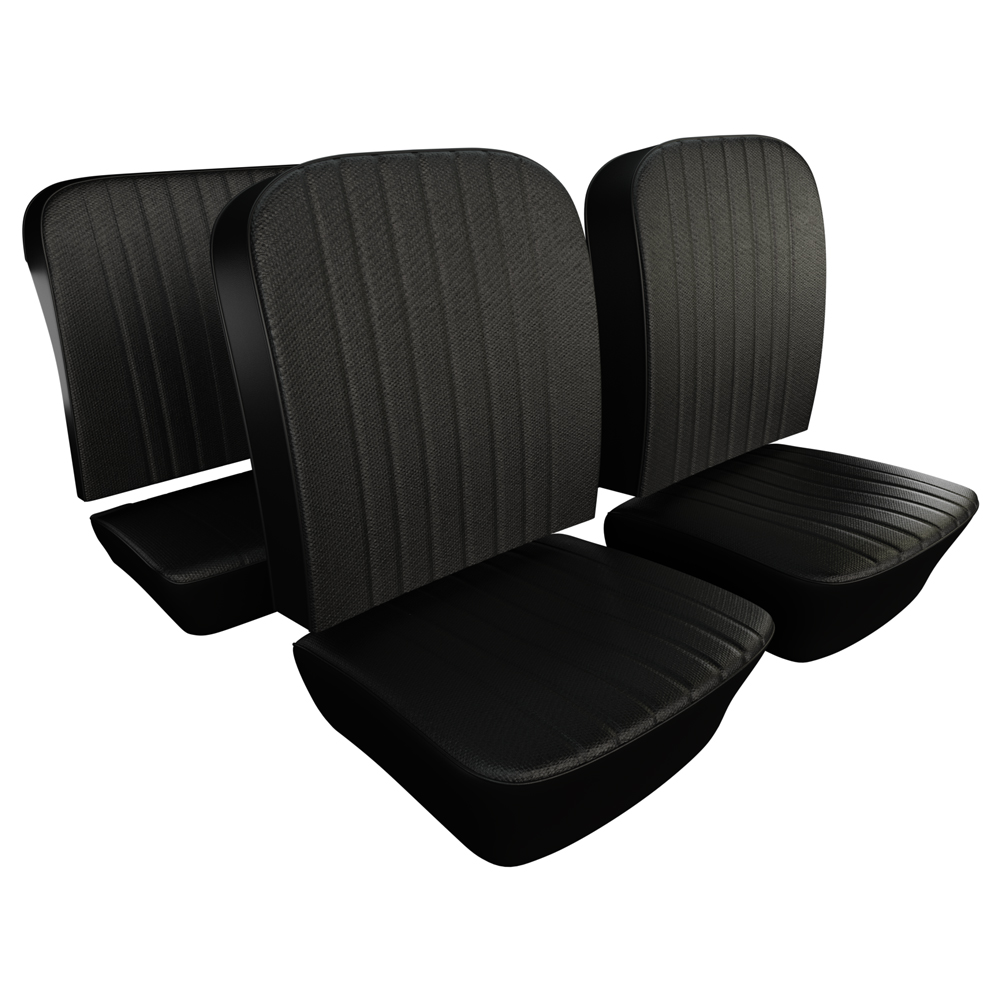 1958-64 Bug Seat Upholstery - Front & Rear - Black Basketweave