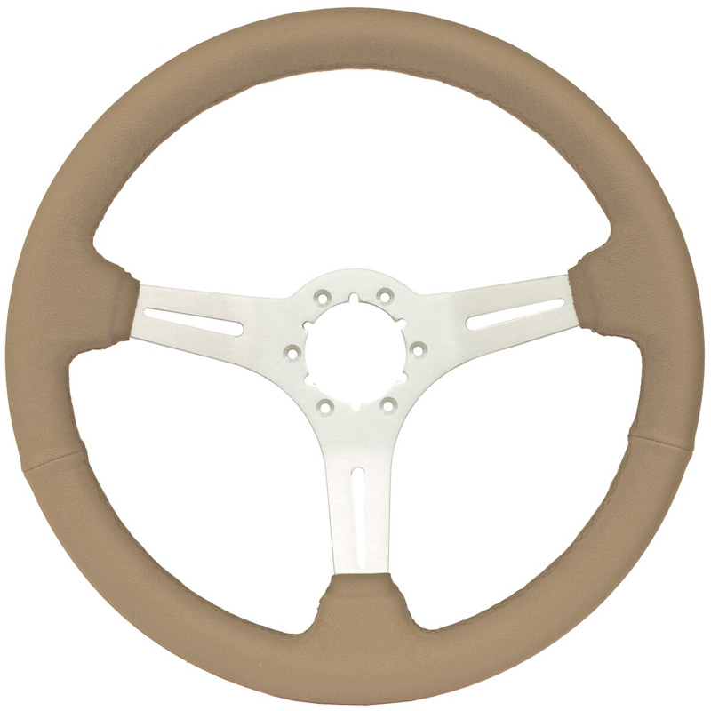 Volante S6 VW 14" Steering Wheel - Tan Leather Grip - Silver 3 Split Spoke Center