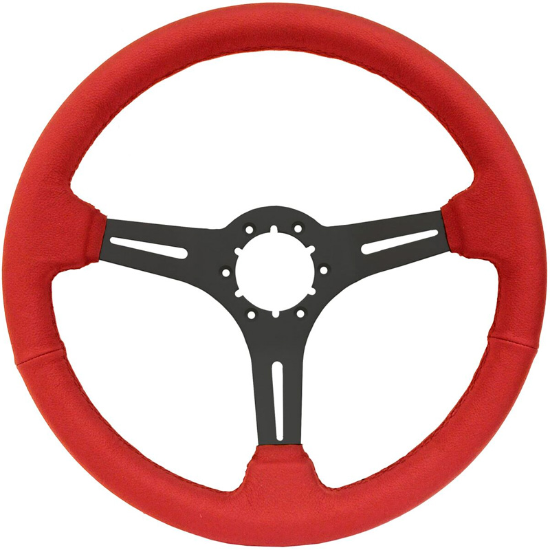 Volante S6 VW 14" Steering Wheel - Red Leather Grip - Black 3 Split Spoke Center